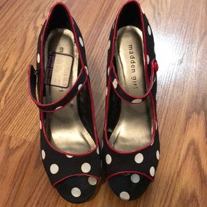 Black Madden Girl Heels with White Polka Dots